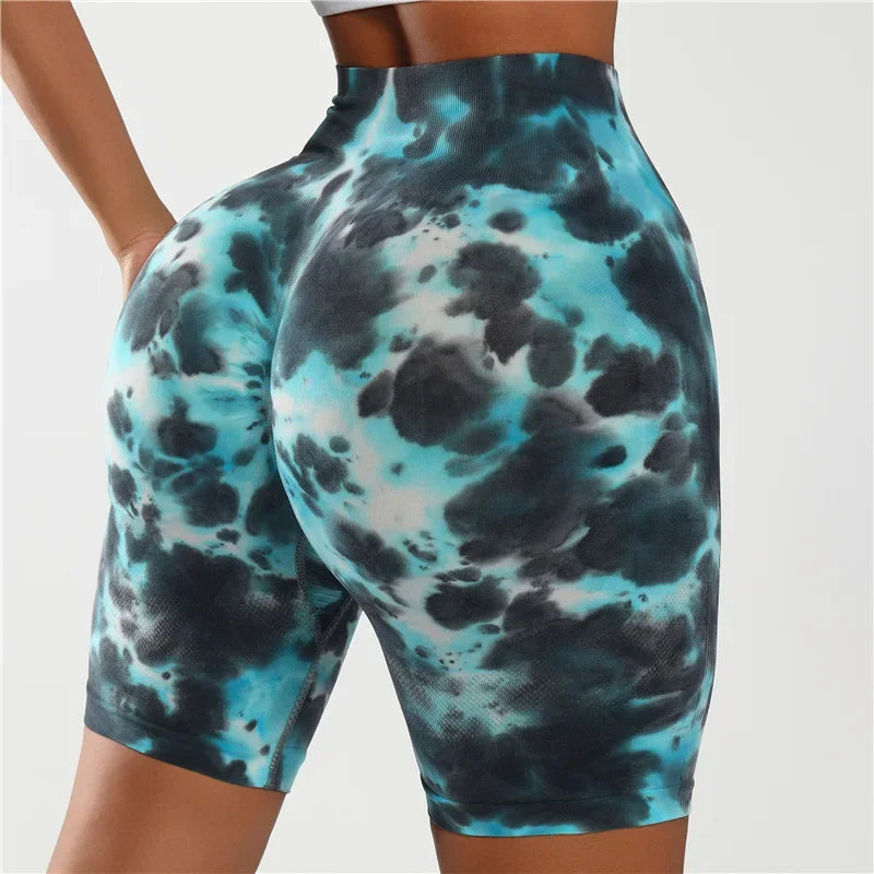 Seamless Unique Dyed High-Waisted Elastic Quick Dry Fitness Three-Quarter Shorts Women'S No Embarrassment Line Tying Leggings