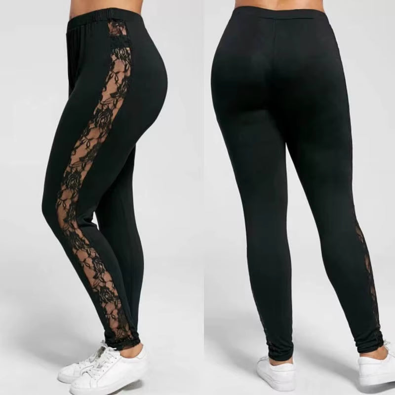 Plus Size Lace up Lace Leggings 2019 Spring Summer Skinny Leggins Women Pencil Pants Trouser Black Leggings Big Size 3XL