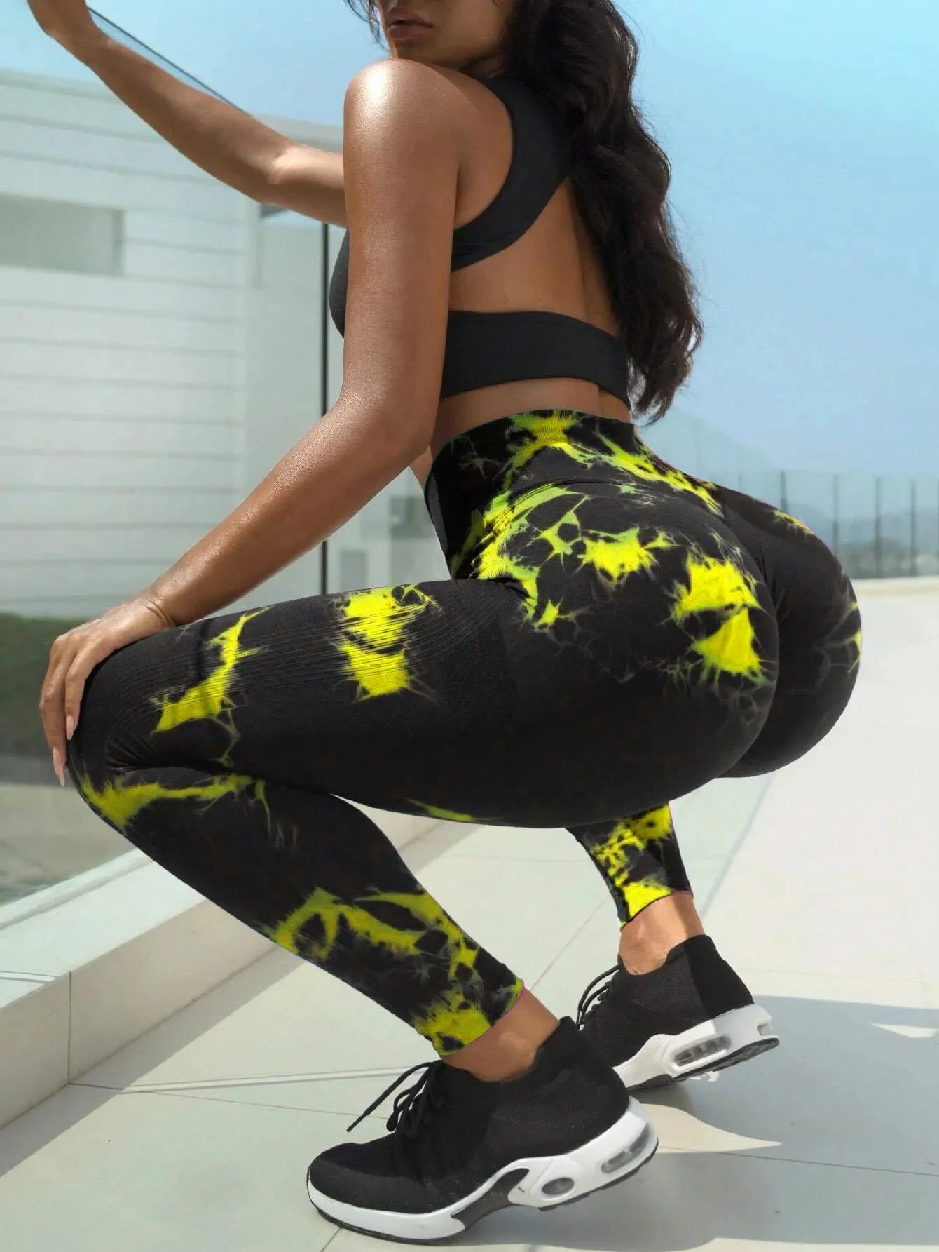 New High-Waisted Yoga Pants Women'S Running Fitness Trousers Sweat-Absorbent Tie-Dye Peach-Colored Push-Up Pants