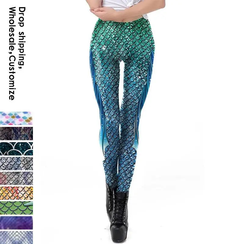 NADANBAO New Galaxy Leggings Women Sexy Mermaid Legging Fish Scale Leggins Fitness Colorful Elasticity Legins
