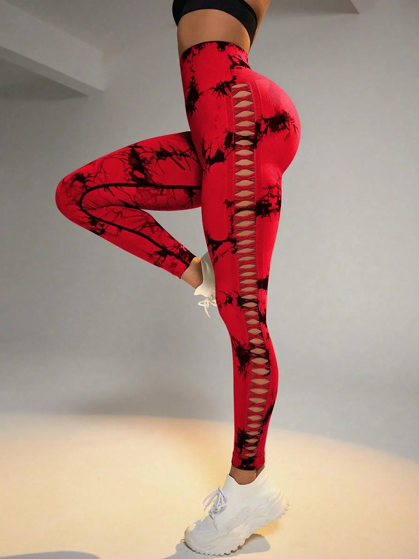 Tie Dye Seamless Leggings for Women High Waist Yoga Pants, Scrunch Butt Lifting Elastic Tights, Side Mesh Design Fitness