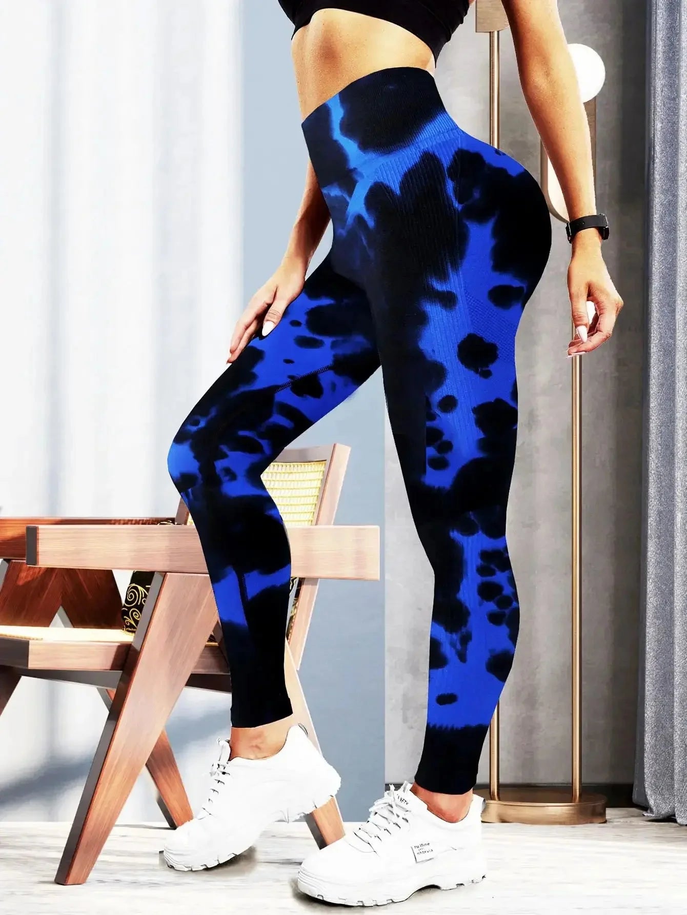 New High-Waisted Yoga Pants Women'S Running Fitness Trousers Sweat-Absorbent Tie-Dye Peach-Colored Push-Up Pants