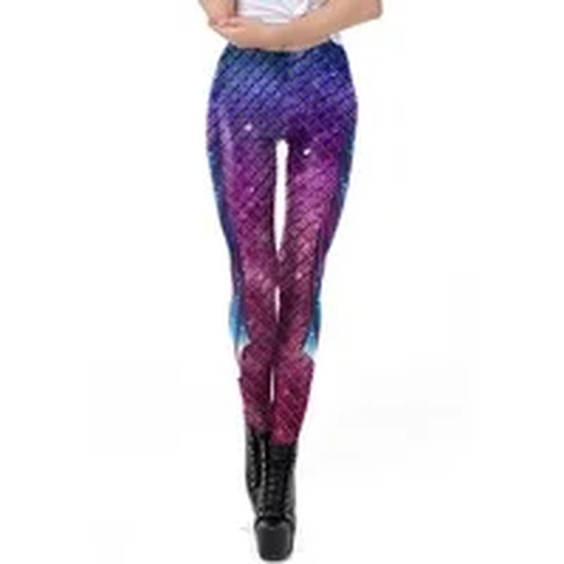 NADANBAO New Galaxy Leggings Women Sexy Mermaid Legging Fish Scale Leggins Fitness Colorful Elasticity Legins