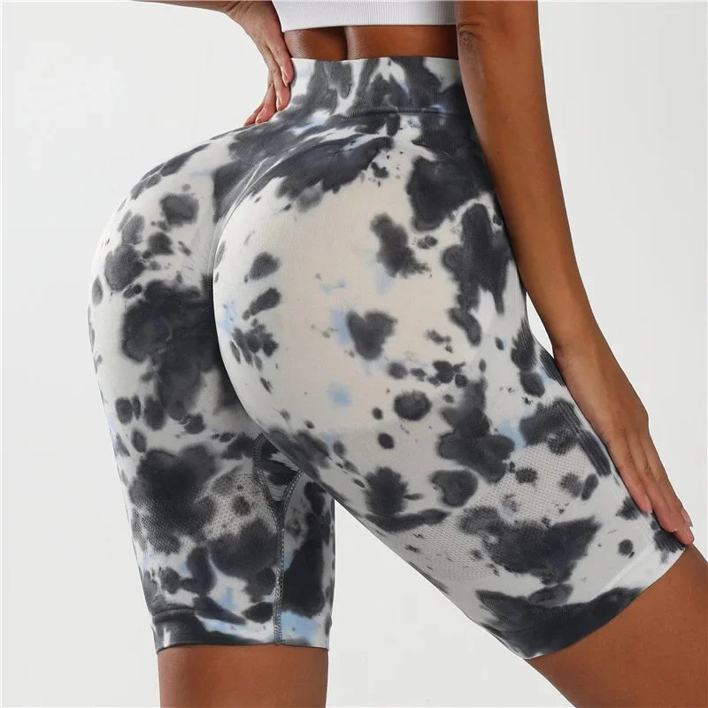 Seamless Unique Dyed High-Waisted Elastic Quick Dry Fitness Three-Quarter Shorts Women'S No Embarrassment Line Tying Leggings