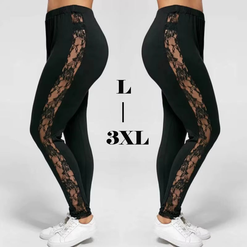 Plus Size Lace up Lace Leggings 2019 Spring Summer Skinny Leggins Women Pencil Pants Trouser Black Leggings Big Size 3XL