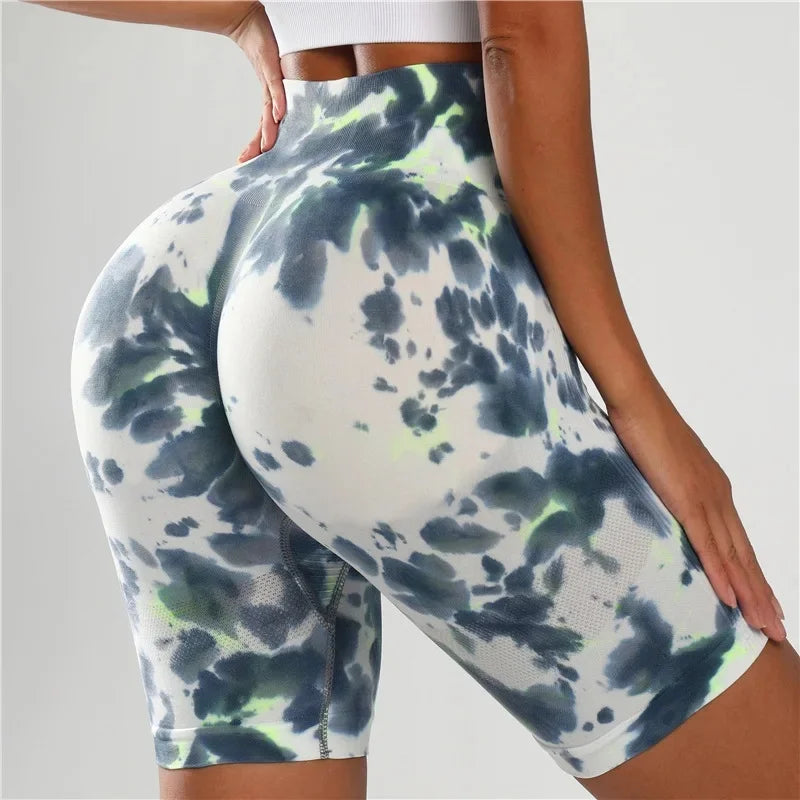 Seamless Unique Dyed High-Waisted Elastic Quick Dry Fitness Three-Quarter Shorts Women'S No Embarrassment Line Tying Leggings