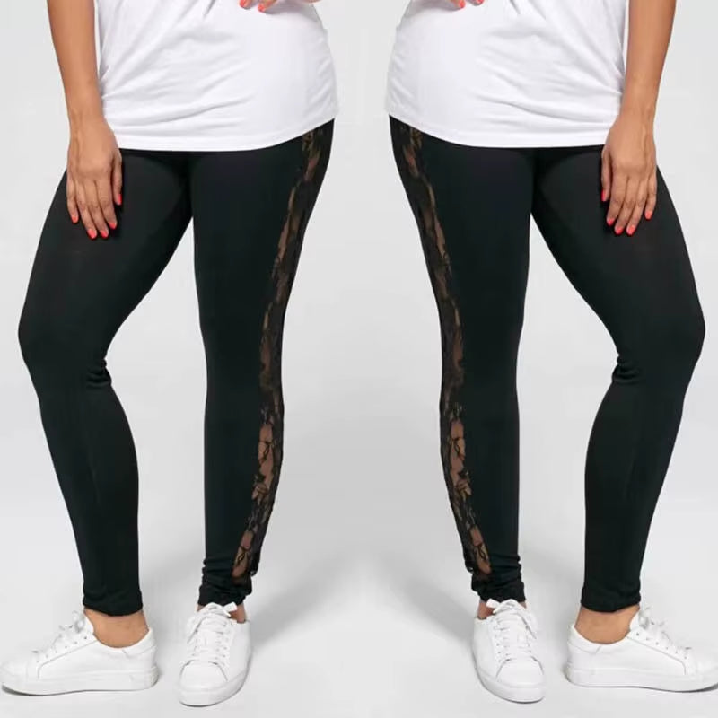 Plus Size Lace up Lace Leggings 2019 Spring Summer Skinny Leggins Women Pencil Pants Trouser Black Leggings Big Size 3XL