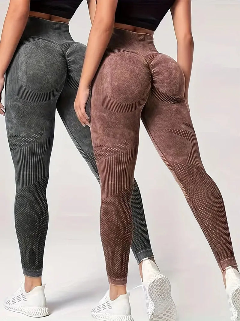 Women'S 2-Piece Yoga Basic Tie Dye Tummy Control Sports Leggings