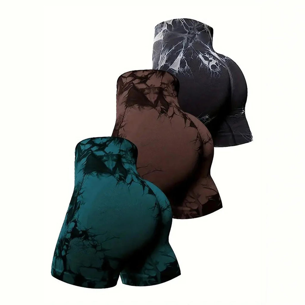 3Piece Tie Dye Workout Shorts for Women Scrunch Butt Lifting High Waisted Yoga Gym Seamless Booty Biker Shorts Women'S Active
