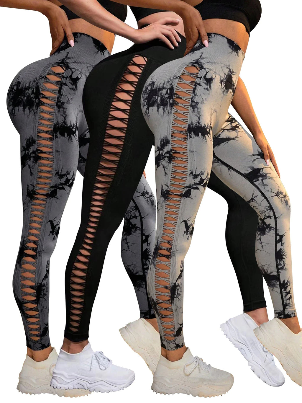 Tie Dye Seamless Leggings for Women High Waist Yoga Pants, Scrunch Butt Lifting Elastic Tights, Side Mesh Design Fitness