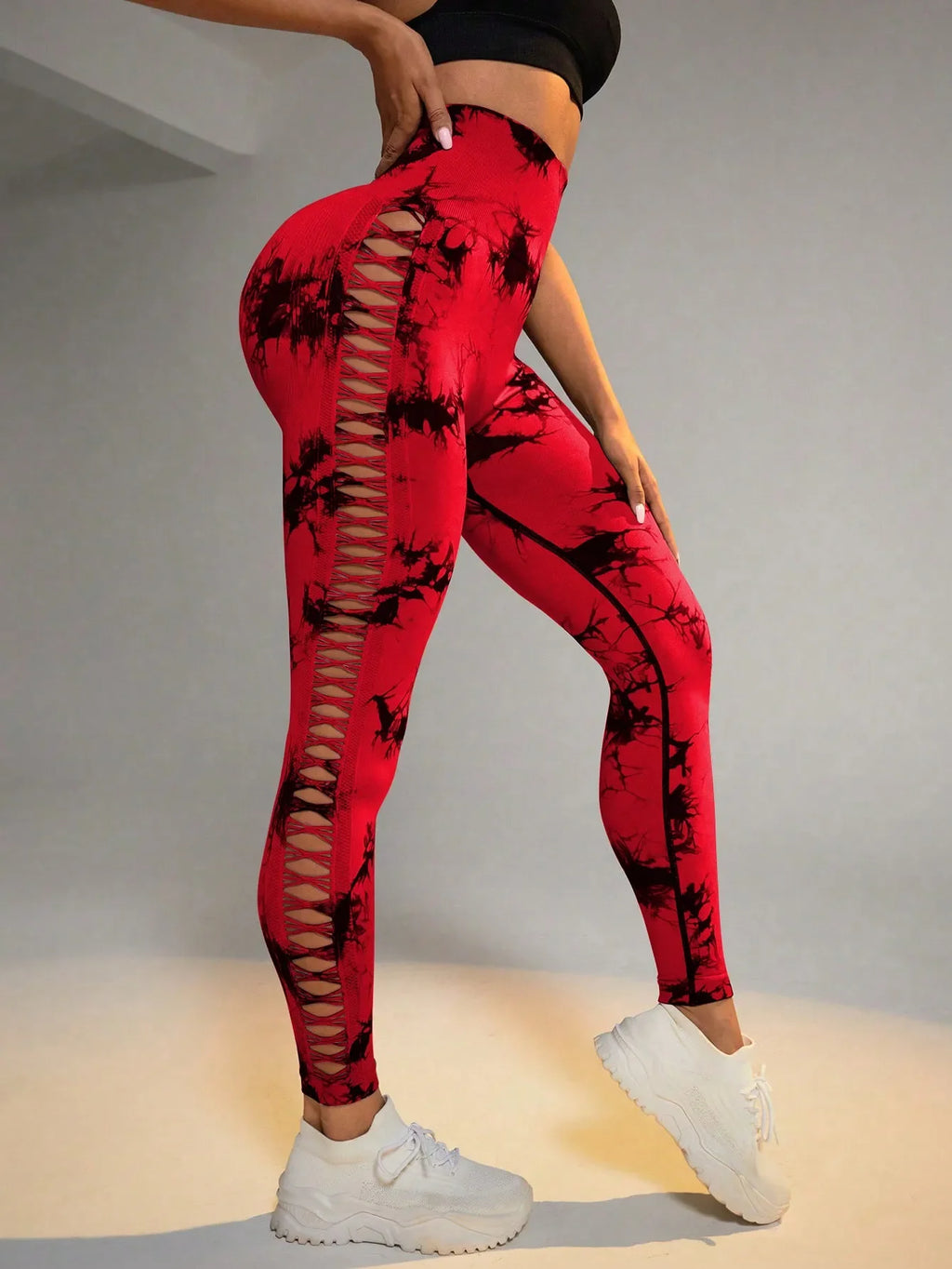 Tie Dye Seamless Leggings for Women High Waist Yoga Pants, Scrunch Butt Lifting Elastic Tights, Side Mesh Design Fitness