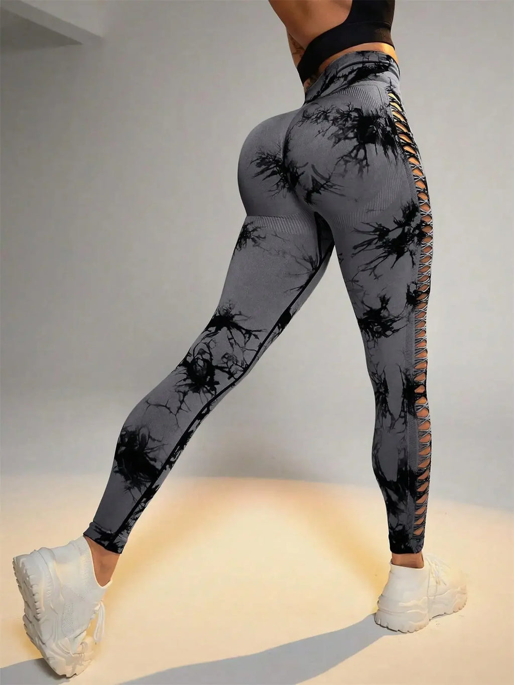 Tie Dye Seamless Leggings for Women High Waist Yoga Pants, Scrunch Butt Lifting Elastic Tights, Side Mesh Design Fitness