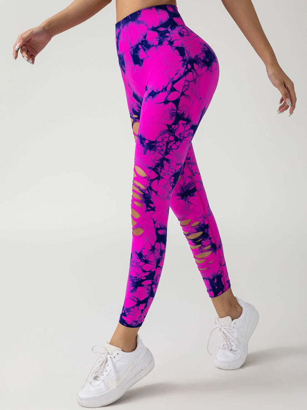Women'S Fashion Seamless Tie Dye Skinnyyoga Pants New Casual Hollow Out High Waist Scrunch Butt Hip Sports Fitness Leggings