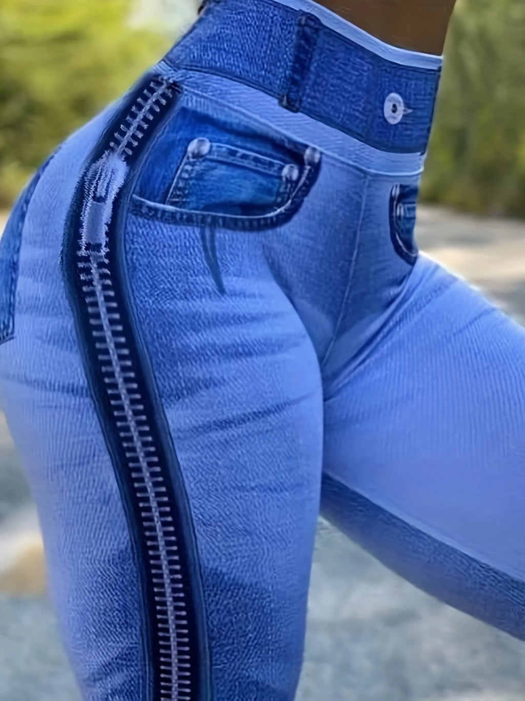 Women'S High-Stretch Denim Print Leggings Ultra Comfortable Tummy Control for Yoga High Rise Waist Daily Wear Fashionable Active